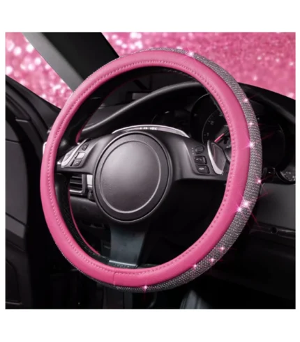 CAR PASS Diamond Pink Leather Steering Wheel Cover