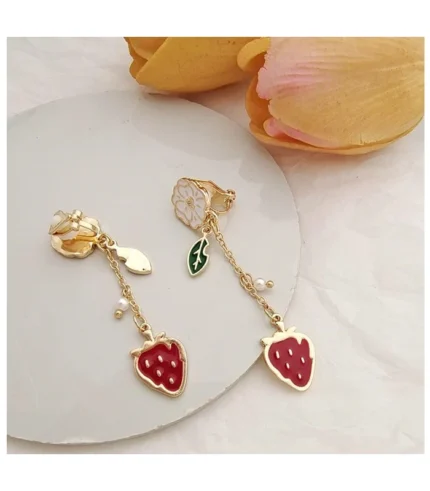 Clip-on Earrings (52mm) Strawberry Fruit Flower Earrings