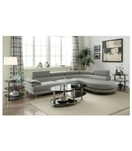 KEYAO Sectional Sofa 2PCS Set Grey Faux Leather