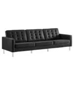 Modway EEI-3385-SLV-BLK Loft Tufted Button Faux Leather Upholstered Sofa in Silver Black