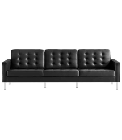 Modway EEI-3385-SLV-BLK Loft Tufted Button Faux Leather Upholstered Sofa in Silver Black