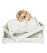 MyGift Vintage White Wood Decorative Tray