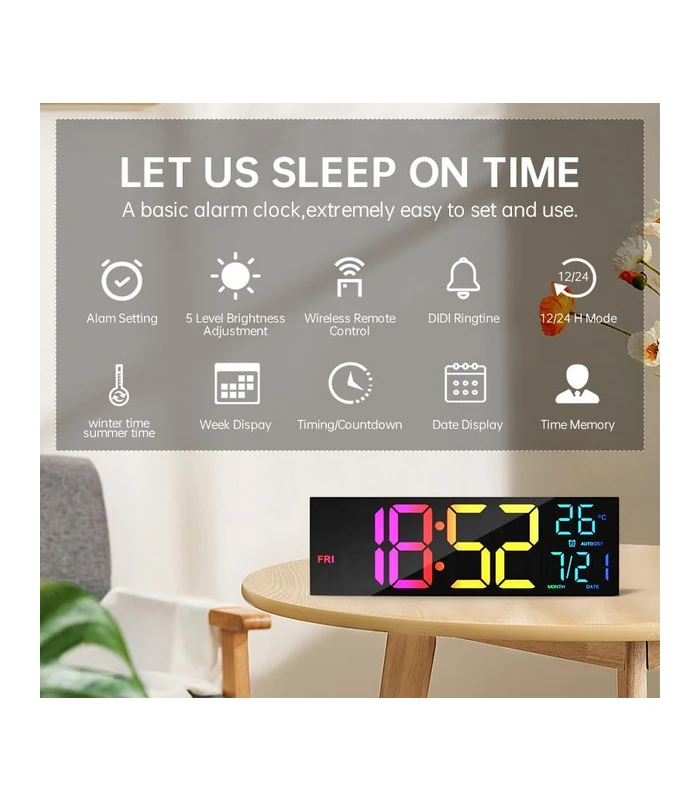 16.2" Large Digital Wall Clock with RGB Color Changing Remote Control