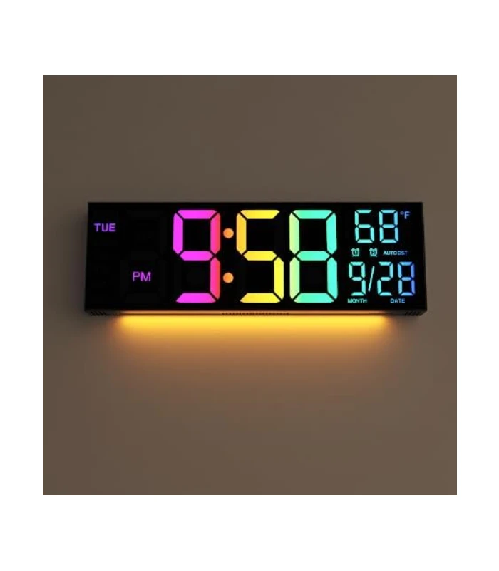 16.2" Large Digital Wall Clock with RGB Color Changing Remote Control