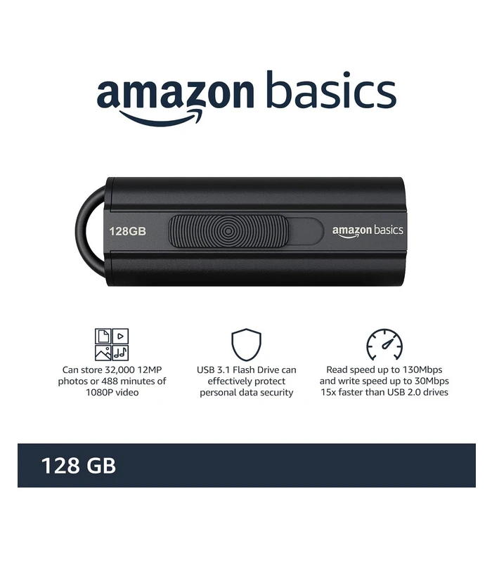 Amazon Basics 128 GB Ultra Fast USB 3.1 Flash Drive