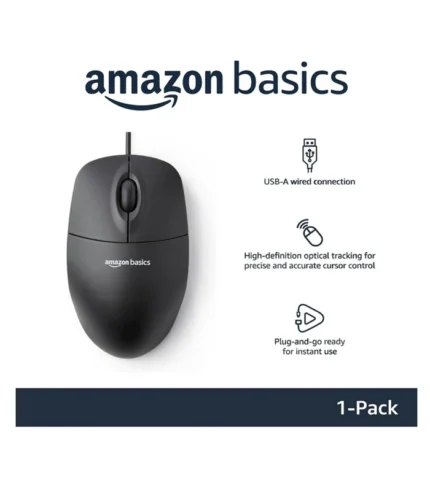 Amazon Basics 3-Button Wired USB Computer Mouse