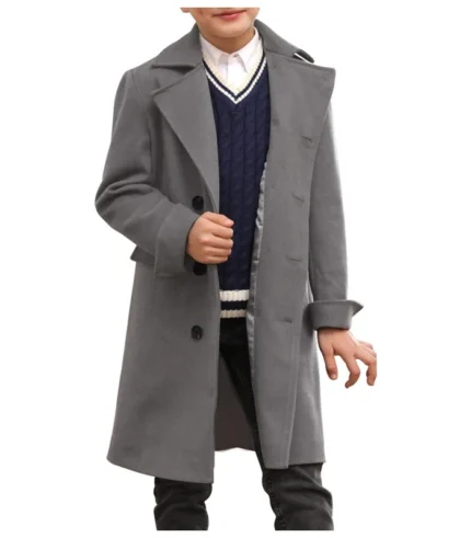 Ebifin Boys Notch Lapel Double Breasted Long Trench Coat