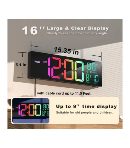 JALL 16" Large Digital Wall Clock with Remote Control