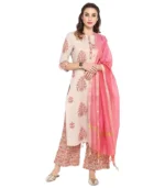 Janasya Beige Block Print Kurta