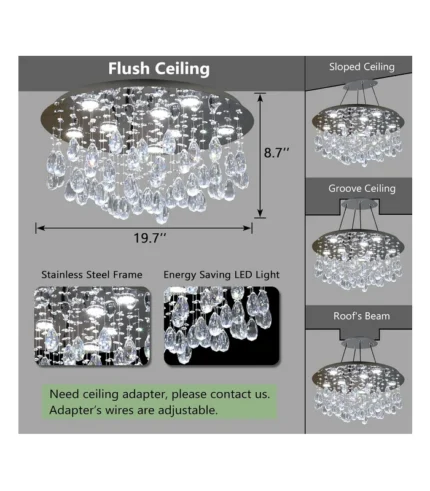 LED Mini Chandeliers Dining Room Flush Mount Ceiling Crystal Drops Lights