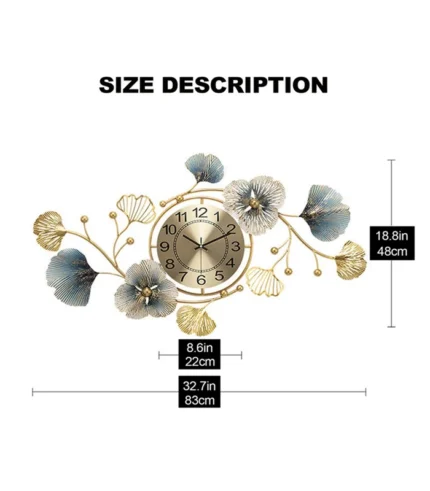 Modern 3D Metal Ginkgo Leaf Design Wall Clocks