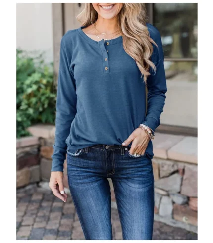 Topstype Women's Long Sleeve Henley Tops