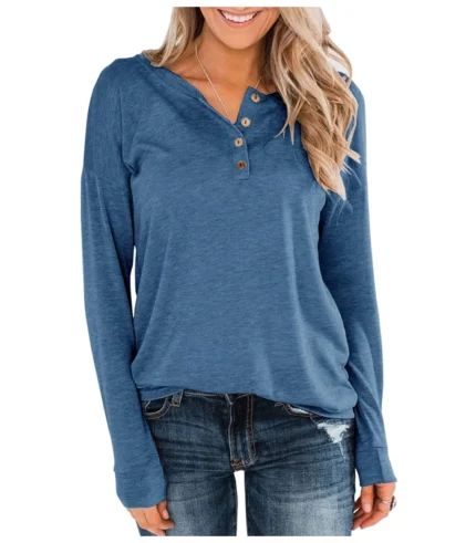 Topstype Women's Long Sleeve Henley Tops